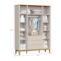 Dormitório Boom Slim Classic 4 Portas, Cômoda 6 Gavetas, Berço com Colchão Supreme e Prateleira Areia Fosco/Savana - Reller Móveis