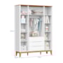 Dormitório Boom Slim Classic 4 Portas, Cômoda 6 Gavetas, Berço com Colchão Supreme e Prateleira Branco Fosco/Savana - Reller Móveis