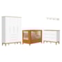 Dormitório Boom Slim Classic 4 Portas, Cômoda 6 Gavetas, Berço e Prateleira Branco Fosco/Savana - Reller Móveis