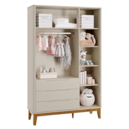 Dormitório Boom Slim Classic Guarda Roupa, Cômoda 1 Porta e Berço Areia Fosco com Colchão Baby Physical - Reller Móveis Dormitório Boom Slim Classic Guarda Roupa, Cômoda 1 Porta e Berço Areia Fosco com Colchão Baby Physical - Reller Móveis