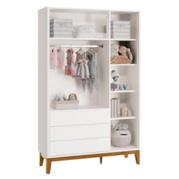 Dormitório Boom Slim Classic Guarda Roupa, Cômoda 1 Porta e Berço Branco Fosco com Colchão Supreme - Reller Móveis Dormitório Boom Slim Classic Guarda Roupa, Cômoda 1 Porta e Berço Branco Fosco com Colchão Supreme - Reller Móveis