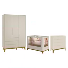 Dormitório Boom Slim Classic Guarda Roupa, Cômoda 4 Gavetas e Berço Areia Fosco - Reller Móveis Dormitório Boom Slim Classic Guarda Roupa, Cômoda 4 Gavetas e Berço Areia Fosco - Reller Móveis