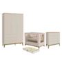 Dormitório Boom Slim Classic Guarda Roupa, Cômoda 4 Gavetas e Berço Areia Fosco/Savana com Colchão Supreme - Reller Móveis
