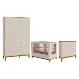 Dormitório Boom Slim Classic Guarda Roupa, Cômoda 4 Gavetas e Berço Areia Fosco/Savana - Reller Móveis Dormitório Boom Slim Classic Guarda Roupa, Cômoda 4 Gavetas e Berço Areia Fosco/Savana - Reller Móveis