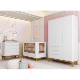 Dormitório Boom Slim Classic Guarda Roupa, Cômoda 4 Gavetas e Berço Branco Fosco - Reller Móveis Dormitório Boom Slim Classic Guarda Roupa, Cômoda 4 Gavetas e Berço Branco Fosco - Reller Móveis