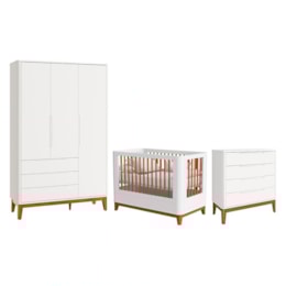 Dormitório Boom Slim Classic Guarda Roupa, Cômoda 4 Gavetas e Berço Branco Fosco - Reller Móveis Dormitório Boom Slim Classic Guarda Roupa, Cômoda 4 Gavetas e Berço Branco Fosco - Reller Móveis