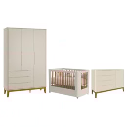Dormitório Boom Slim Wheels Guarda Roupa, Cômoda 1 Porta e Berço Areia Fosco - Reller Móveis Dormitório Boom Slim Wheels Guarda Roupa, Cômoda 1 Porta e Berço Areia Fosco - Reller Móveis