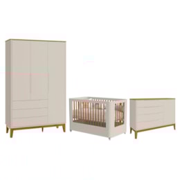 Dormitório Boom Slim Wheels Guarda Roupa, Cômoda 1 Porta e Berço Areia Fosco/Savana - Reller Móveis Dormitório Boom Slim Wheels Guarda Roupa, Cômoda 1 Porta e Berço Areia Fosco/Savana - Reller Móveis