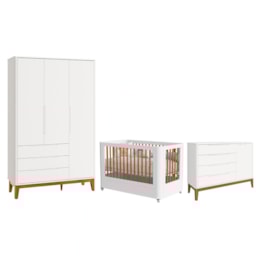 Dormitório Boom Slim Wheels Guarda Roupa, Cômoda 1 Porta e Berço Branco Fosco - Reller Móveis Dormitório Boom Slim Wheels Guarda Roupa, Cômoda 1 Porta e Berço Branco Fosco - Reller Móveis