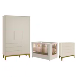Dormitório Boom Slim Wheels Guarda Roupa, Cômoda 4 Gavetas e Berço Areia Fosco - Reller Móveis Dormitório Boom Slim Wheels Guarda Roupa, Cômoda 4 Gavetas e Berço Areia Fosco - Reller Móveis