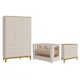 Dormitório Boom Slim Wheels Guarda Roupa, Cômoda 4 Gavetas e Berço Areia Fosco/Savana - Reller Móveis Dormitório Boom Slim Wheels Guarda Roupa, Cômoda 4 Gavetas e Berço Areia Fosco/Savana - Reller Móveis