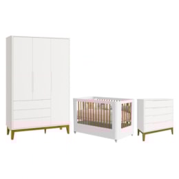 Dormitório Boom Slim Wheels Guarda Roupa, Cômoda 4 Gavetas e Berço Branco Fosco - Reller Móveis Dormitório Boom Slim Wheels Guarda Roupa, Cômoda 4 Gavetas e Berço Branco Fosco - Reller Móveis