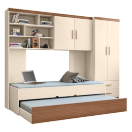 Dormitório Chiara Guarda Roupa, Aéreo 2 Portas e Bicama Off White/Carvalho com Colchões Supreme D33 - Phoenix Baby  Dormitório Chiara Guarda Roupa, Aéreo 2 Portas e Bicama Off White/Carvalho com Colchões Supreme D33 - Phoenix Baby