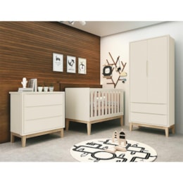 Dormitório Classic 2 Portas Areia Fosco com Pés Madeira Natural e Colchão D18 Branco - Reller Móveis Dormitório Classic 2 Portas Areia Fosco com Pés Madeira Natural e Colchão D18 Branco - Reller Móveis