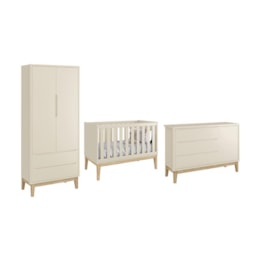 Dormitório Classic 2 Portas e Cômoda com Porta Areia Fosco com Pés Madeira Natural - Reller Móveis  Dormitório Classic 2 Portas e Cômoda com Porta Areia Fosco com Pés Madeira Natural - Reller Móveis