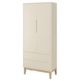 Dormitório Classic 2 Portas e Cômoda com Porta Areia Fosco com Pés Madeira Natural - Reller Móveis  Dormitório Classic 2 Portas e Cômoda com Porta Areia Fosco com Pés Madeira Natural - Reller Móveis