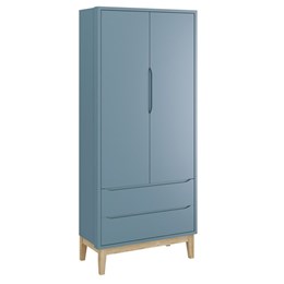 Dormitório Classic 2 Portas e Cômoda com Porta Azul com Pés Madeira Natural - Reller Móveis
