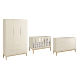 Dormitório Classic 3 Portas Areia Fosco com Pés Madeira Natural - Reller Móveis Dormitório Classic 3 Portas Areia Fosco com Pés Madeira Natural - Reller Móveis
