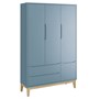 Dormitório Classic 3 Portas Azul com Pés Madeira Natural e Colchão D18 Branco - Reller Móveis