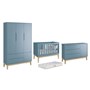Dormitório Classic 3 Portas Azul com Pés Madeira Natural e Colchão D18 Branco - Reller Móveis