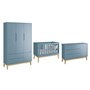 Dormitório Classic 3 Portas Azul com Pés Madeira Natural - Reller Móveis