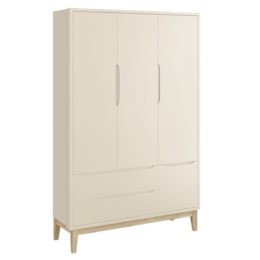 Dormitório Classic 3 Portas, Cômoda 3 Gavetas Areia Fosco com Pés Madeira Natural e Colchão D18 - Reller Móveis Dormitório Classic 3 Portas, Cômoda 3 Gavetas Areia Fosco com Pés Madeira Natural e Colchão D18 - Reller Móveis