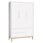 Dormitório Classic 3 Portas, Cômoda 3 Gavetas Branco com Pés Madeira Natural e Colchão D18 - Reller Móveis