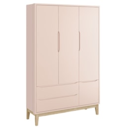 Dormitório Classic 3 Portas e Cômoda 3 Gavetas Rosa com Pés Madeira Natural - Reller Móveis