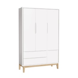 Dormitório Completo Infantil Classic 3 Portas, Cômoda 6 Gavetas e Berço Branco Fosco com Pés Madeira Natural - Reller Móveis Dormitório Completo Infantil Classic 3 Portas, Cômoda 6 Gavetas e Berço Branco Fosco com Pés Madeira Natural - Reller Móveis