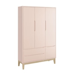Dormitório Completo Infantil Classic 3 Portas, Cômoda 6 Gavetas e Berço Rosa Fosco com Pés Madeira Natural - Reller Móveis Dormitório Completo Infantil Classic 3 Portas, Cômoda 6 Gavetas e Berço Rosa Fosco com Pés Madeira Natural - Reller Móveis