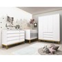 Dormitório Completo Infantil Noah Classic 4 Portas, Cômoda e Berço Branco Fosco com Pés Amadeirado - Reller Móveis
