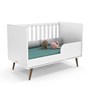 Dormitório Completo Infantil Retrô 4 Portas, Cômoda com Porta, Berço e Colchão D18 Branco Soft/Eco Wood - Matic Móveis