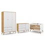 Dormitório Completo Infantil Retrô Gold 3 Portas, Cômoda com Porta e Berço Branco Soft/Freijó/Eco Wood - Matic Móveis 