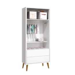 Dormitório Completo Infantil Theo 2 Portas, Cômoda 6 Gavetas, Berço Branco Fosco com Pés Amadeirado e Colchão D18 - Reller Móveis Dormitório Completo Infantil Theo 2 Portas, Cômoda 6 Gavetas, Berço Branco Fosco com Pés Amadeirado e Colchão D18 - Reller Móveis