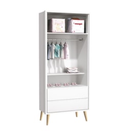 Dormitório Completo Infantil Theo 2 Portas, Cômoda 6 Gavetas, Berço Branco Fosco com Pés Madeira Natural e Colchão D18 - Reller Móveis Dormitório Completo Infantil Theo 2 Portas, Cômoda 6 Gavetas, Berço Branco Fosco com Pés Madeira Natural e Colchão D18 - Reller Móveis