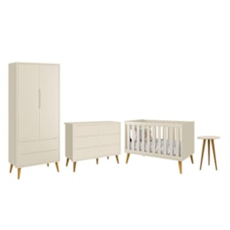 Dormitório Completo Infantil Theo 2 Portas, Cômoda 6 Gavetas, Berço e Mesa de Canto Areia Fosco com Pés Amadeirado - Reller Móveis Dormitório Completo Infantil Theo 2 Portas, Cômoda 6 Gavetas, Berço e Mesa de Canto Areia Fosco com Pés Amadeirado - Reller Móveis