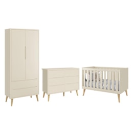 Dormitório Completo Infantil Theo 2 Portas, Cômoda 6 Gavetas e Berço Areia Fosco com Pés Madeira Natural - Reller Móveis Dormitório Completo Infantil Theo 2 Portas, Cômoda 6 Gavetas e Berço Areia Fosco com Pés Madeira Natural - Reller Móveis