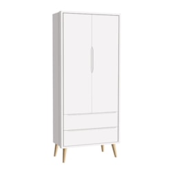 Dormitório Completo Infantil Theo 2 Portas, Cômoda 6 Gavetas e Berço Branco Fosco com Pés Madeira Natural - Reller Móveis Dormitório Completo Infantil Theo 2 Portas, Cômoda 6 Gavetas e Berço Branco Fosco com Pés Madeira Natural - Reller Móveis