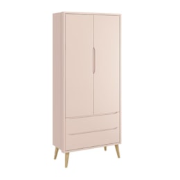 Dormitório Completo Infantil Theo 2 Portas, Cômoda 6 Gavetas e Berço Rosa Fosco com Pés Madeira Natural - Reller Móveis Dormitório Completo Infantil Theo 2 Portas, Cômoda 6 Gavetas e Berço Rosa Fosco com Pés Madeira Natural - Reller Móveis