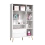 Dormitório Completo Infantil Theo 3 Portas, Cômoda 6 Gavetas, Berço Branco Fosco com Pés Madeira Natural e Colchão D18 - Reller Móveis