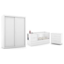Dormitório Completo Infantil Tutto New 2 Portas de Correr, Cômoda 4 Gavetas e Berço Formare Branco Soft - Matic Móveis Dormitório Completo Infantil Tutto New 2 Portas de Correr, Cômoda 4 Gavetas e Berço Formare Branco Soft - Matic Móveis
