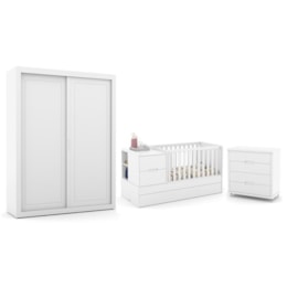 Dormitório Completo Infantil Tutto New 2 Portas de Correr, Cômoda 4 Gavetas e Berço Formare Branco Soft - Matic Móveis