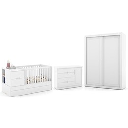 Dormitório Completo Infantil Tutto New 2 Portas de Correr, Cômoda e Berço Multifuncional Formare Branco Soft - Matic Móveis