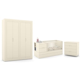 Dormitório Completo Infantil Tutto New 4 Portas, Cômoda 4 Gavetas, Berço Multifuncional Formare Off White e Colchões D18 e D33 - Matic Móveis Dormitório Completo Infantil Tutto New 4 Portas, Cômoda 4 Gavetas, Berço Multifuncional Formare Off White e Colchões D18 e D33 - Matic Móveis