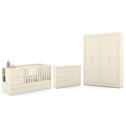Dormitório Completo Infantil Tutto New 4 Portas, Cômoda e Berço Multifuncional Formare Off White - Matic Móveis