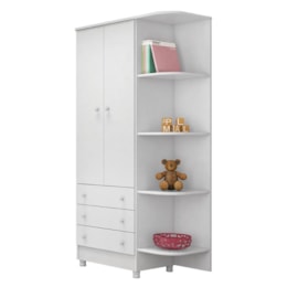 Dormitório Doce Sonho 2 Portas, Cômoda 1 Porta, Berço Branco com Rodízio e Colchão D18 - Qmovi