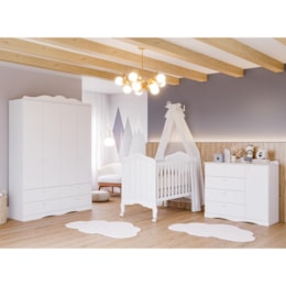Dormitório Encanto Guarda-Roupa, Cômoda e Berço Harmonia Branco com Colchão Physical - Permóbili Baby Dormitório Encanto Guarda-Roupa, Cômoda e Berço Harmonia Branco com Colchão Physical - Permóbili Baby