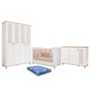 Dormitório Infantil Alfajor Guarda Roupa, Cômoda 1 Porta e Berço Branco Acetinado/Nature com Colchão Physical - Permóbili Baby