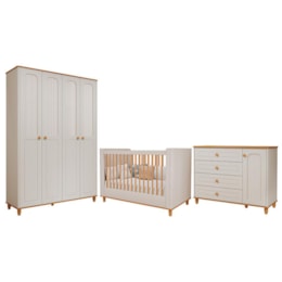 Dormitório Infantil Alfajor Guarda Roupa, Cômoda 1 Porta e Berço Off White/Nature - Permóbili Baby Dormitório Infantil Alfajor Guarda Roupa, Cômoda 1 Porta e Berço Off White/Nature - Permóbili Baby