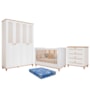 Dormitório Infantil Alfajor Guarda Roupa, Cômoda 4 Gavetas e Berço Branco Acetinado/Nature com Colchão Physical - Permóbili Baby